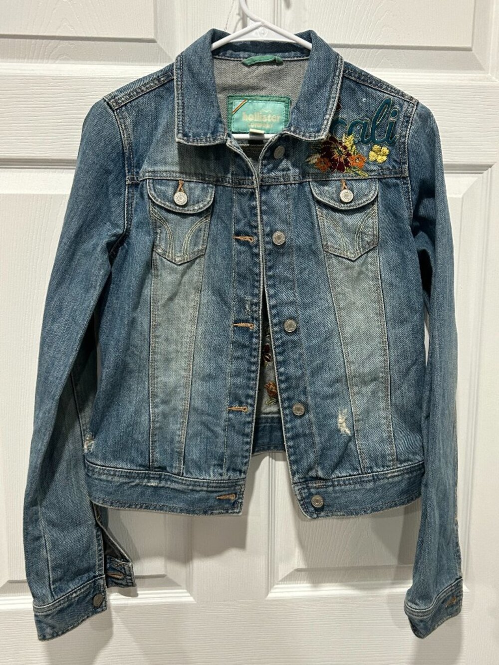 Vintage Hollister Cali Embroidered Juniors Denim Jean Jacket Size Large